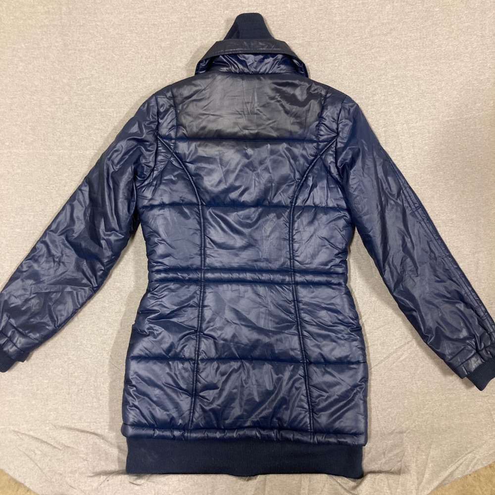 Adidas Originals Navy Blue Puffer Jacket Longline Trefoil Logo 608525 Womens M - Picture 2 of 15